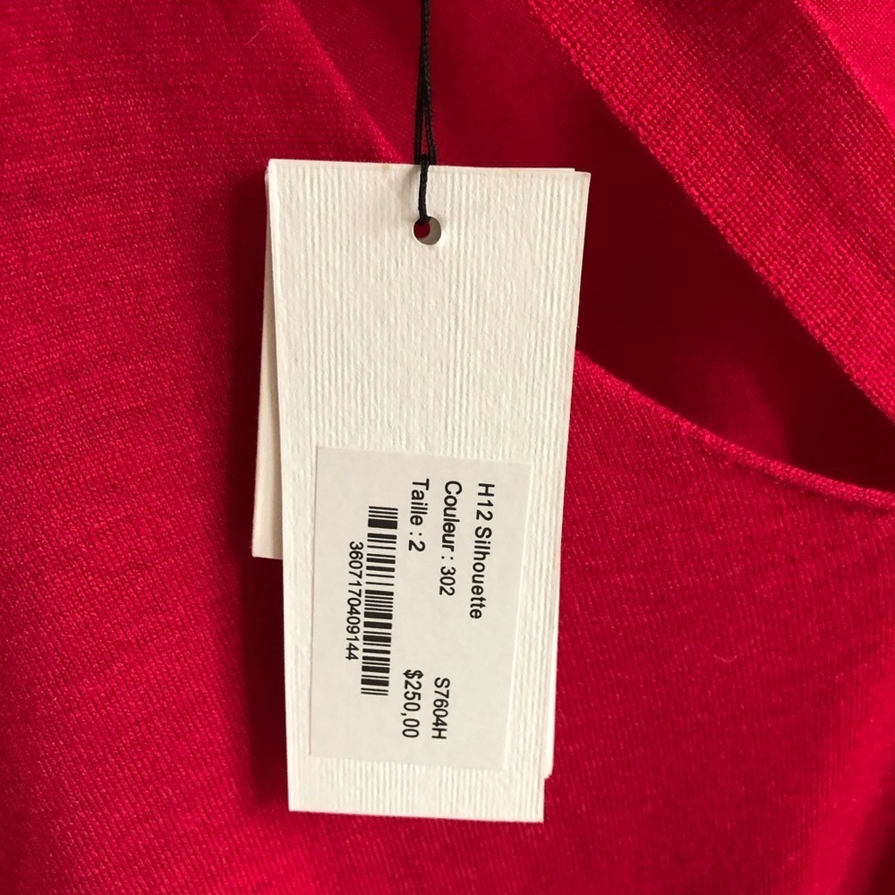 Sandro Paris Wool Cashmere Blend Cutout Neck Sweater Ruby Red Size 2 NWT - Picture 5 of 9